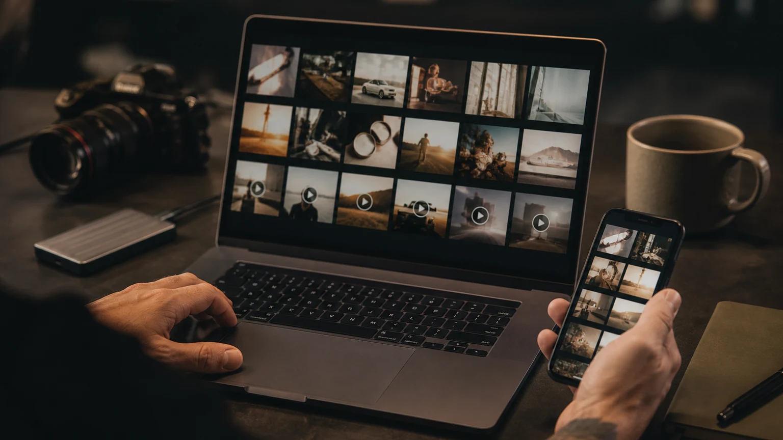 Finished photo and video assets organized for client delivery